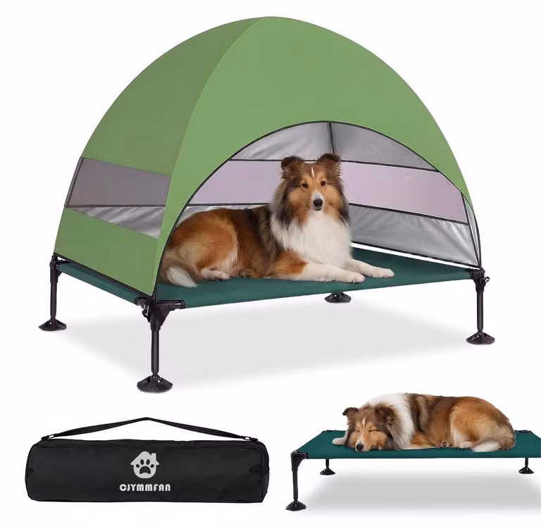 Cuccia per cani da esterno, con tetto resistente ai raggi UV, pieghevole, verde, taglia L