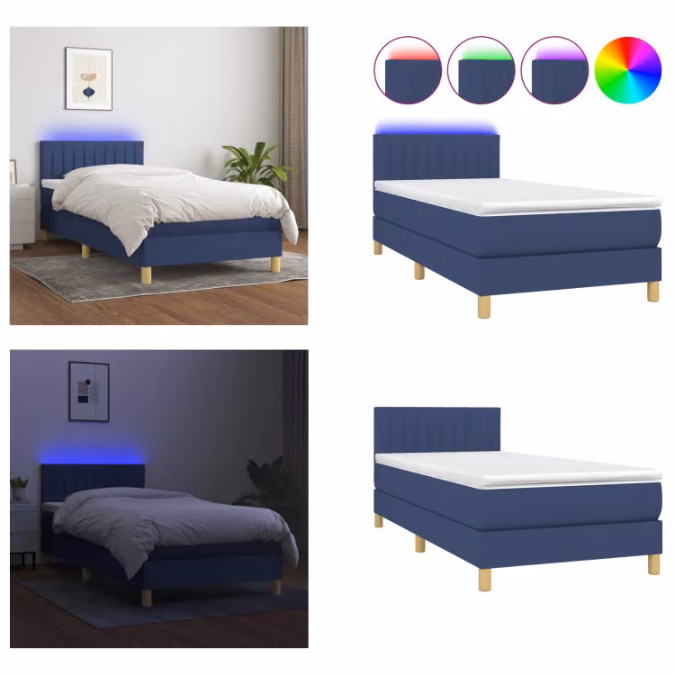 vidaXL Letto a molle con materasso e tessuto LED Blue 80x200 cm - Letto a molle - Boxspringbetten - Bett - Schlafzimmermöbel