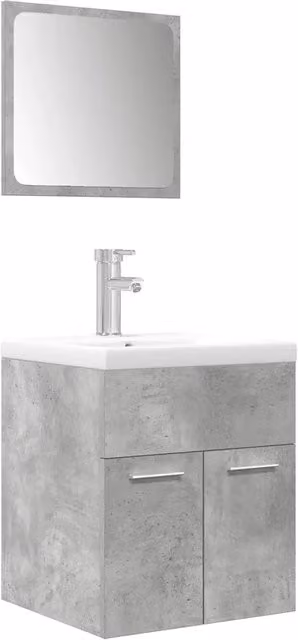 Set Mobili da Bagno | Armadio da bagno 3 pz Grigio Cemento in Legno Multistrato