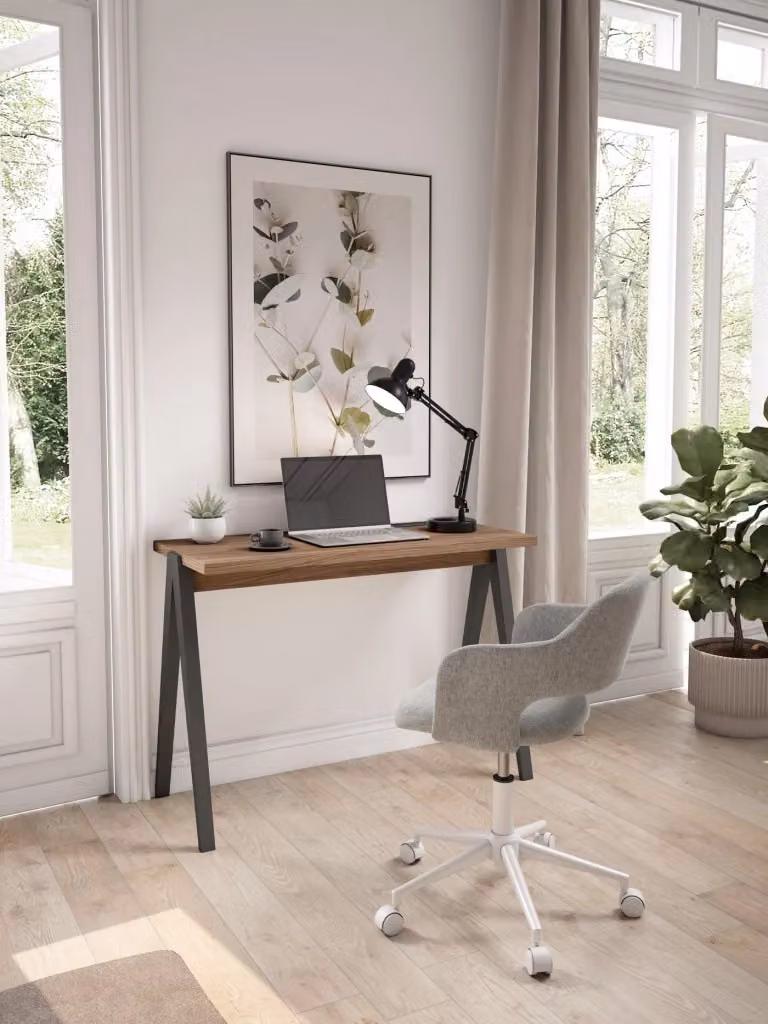 Scrivania Herdasa in stile scandinavo con piano effetto noce e gambe in faggio color grafite, L: 107 cm, P: 49 cm, H: 75 cm – 2