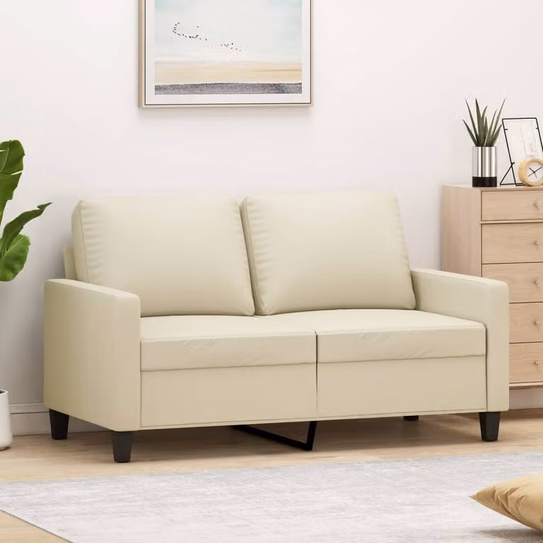 Divano a 2 posti moderno vidaXL in similpelle beige con struttura in metallo L: 138 cm, P: 80 cm, H: 77 cm