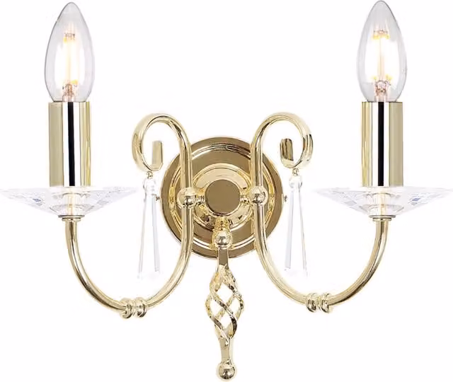 Applique Classica Aegean Elstead Lighting in Acciaio e Ottone Lucido con 2 Luci E14 e Vetro Trasparente