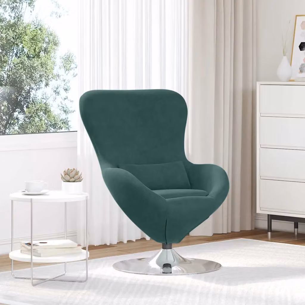 Poltrona uovo moderna vidaXL in velluto verde con struttura in metallo e base girevole 360 gradi
