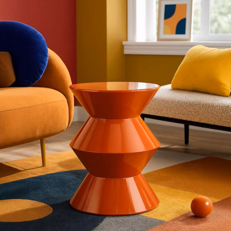 Tavolinetto in metallo arancione lucido cm ø 37,5x45