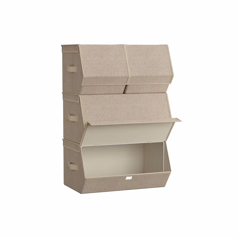 Scatole con Coperchio Impilabili per Armadi con Chiusura Magnetica, Beige Sabbia