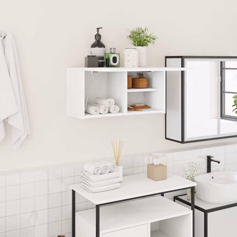 Mobile da bagno a parete vidaXL in legno bianco con ante a battente e ripiani interni L/P/H: 60 x 25 x 30 cm