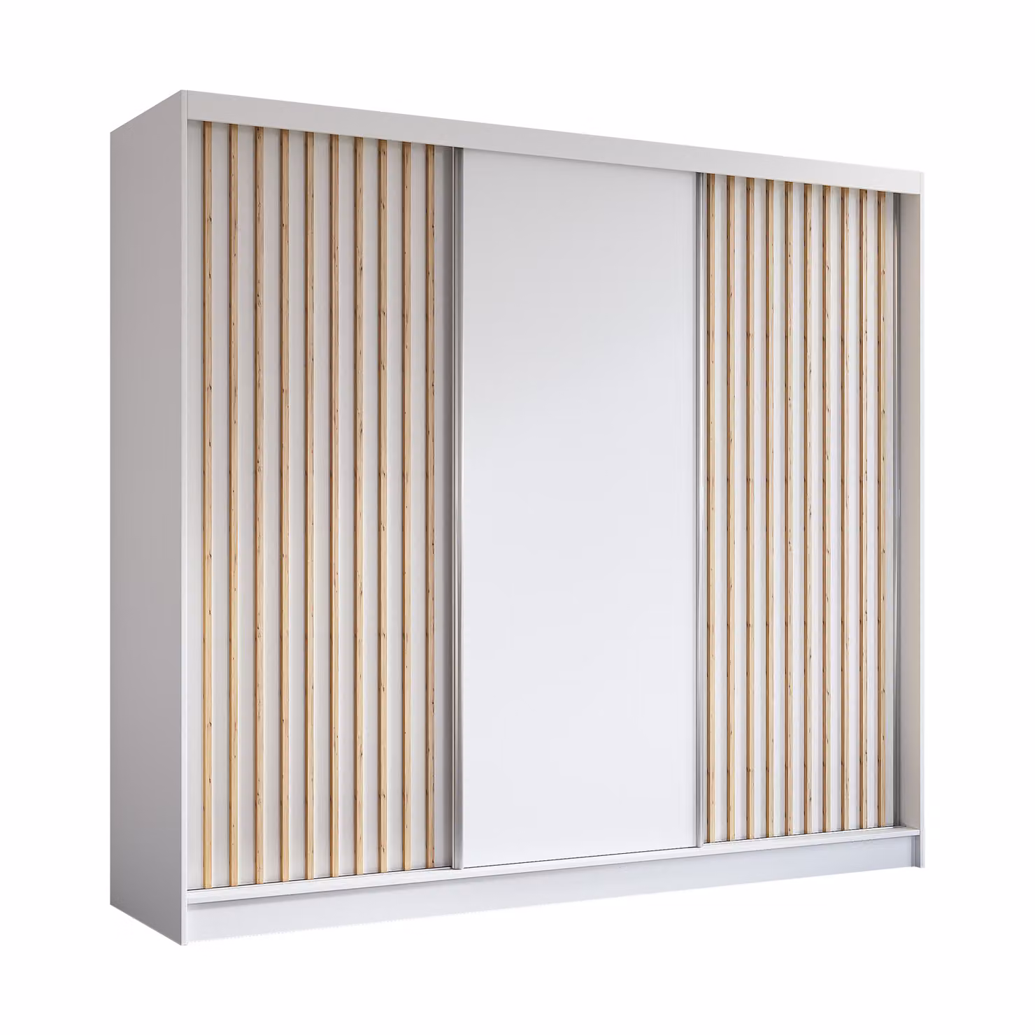 AX LIVING Cabinio armadio ad ante scorrevoli bianco - 240 cm Doghe Artisan