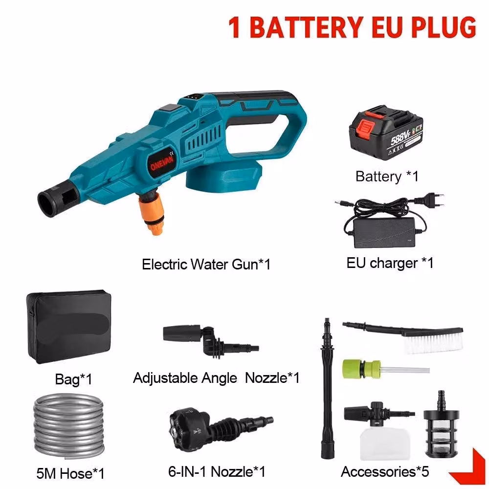 Idropulitrice a batteria - 200 bar - Idropulitrice portatile - Wireless, 3500W - Pistola per schiuma potente - con ugello multifunzione 6-in-1