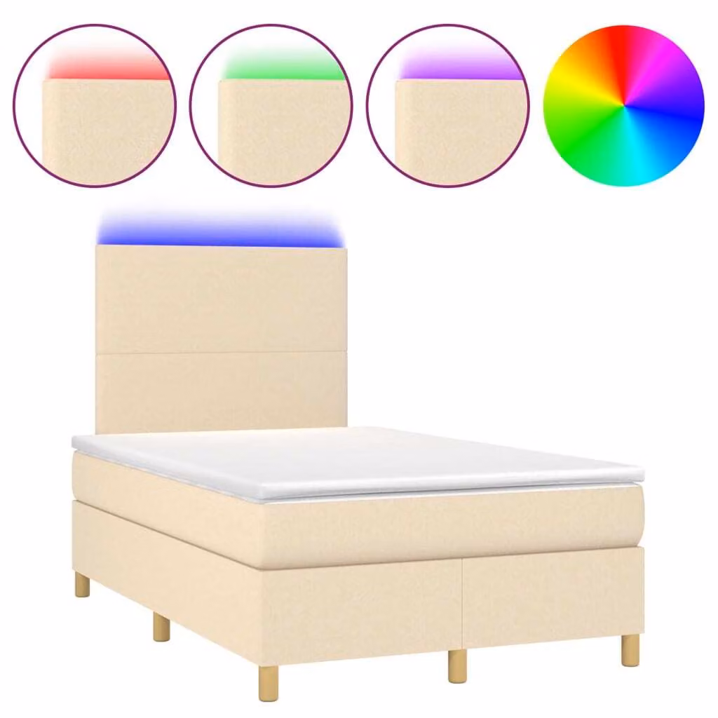 Letto a Molle con Materasso e LED Crema 120x190 cm in Tessuto