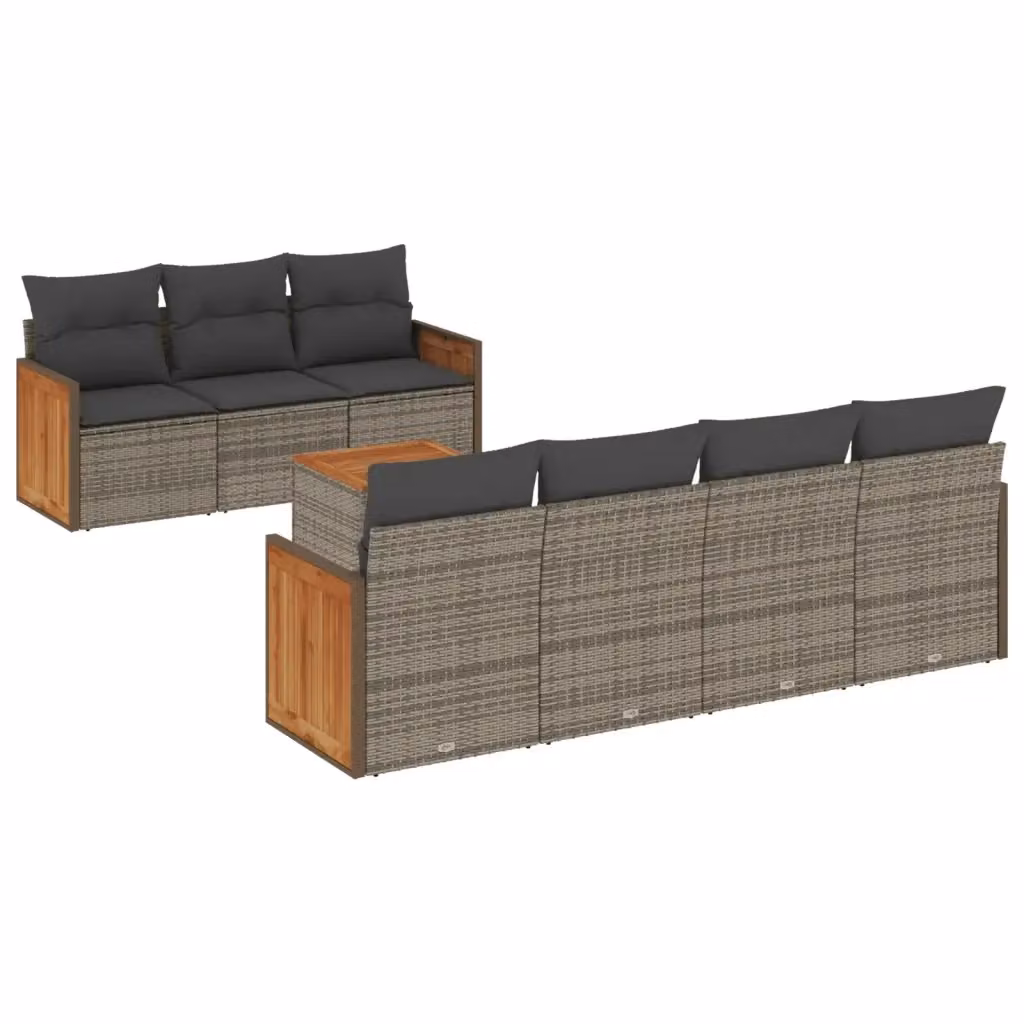 vidaXL Set Divano da Giardino 8 pz in Polyrattan Grigio con Cuscini e Tavolino da Caffè – 2