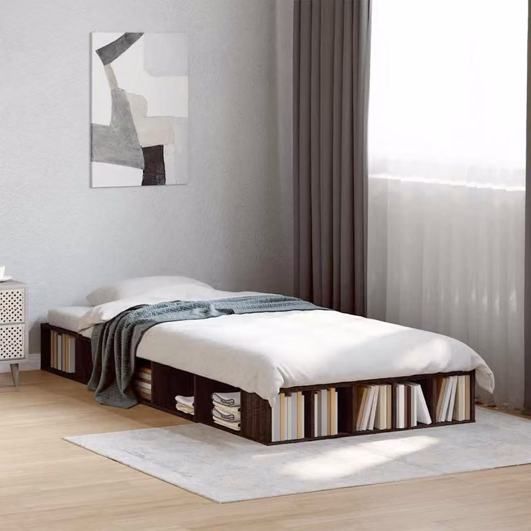 Giroletto vidaXL in legno rovere marrone e bianco con doghe fisse e scomparti laterali L/P/H: 190 x 90 x 20 cm