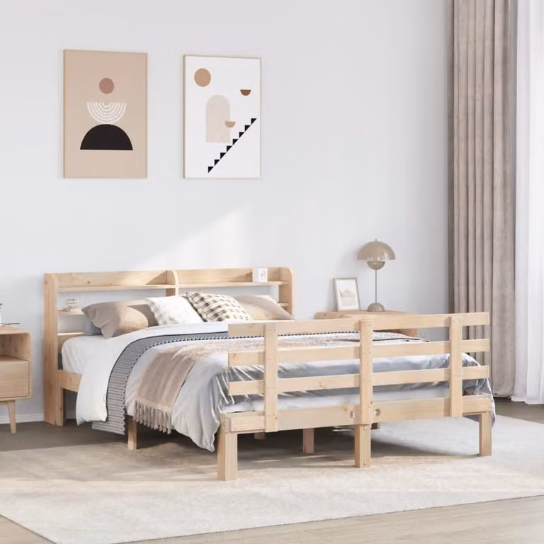 vidaXL Giroletto con Testiera in Legno Massello di Pino Marrone, L/P/H: 150 x 200 x 82 cm