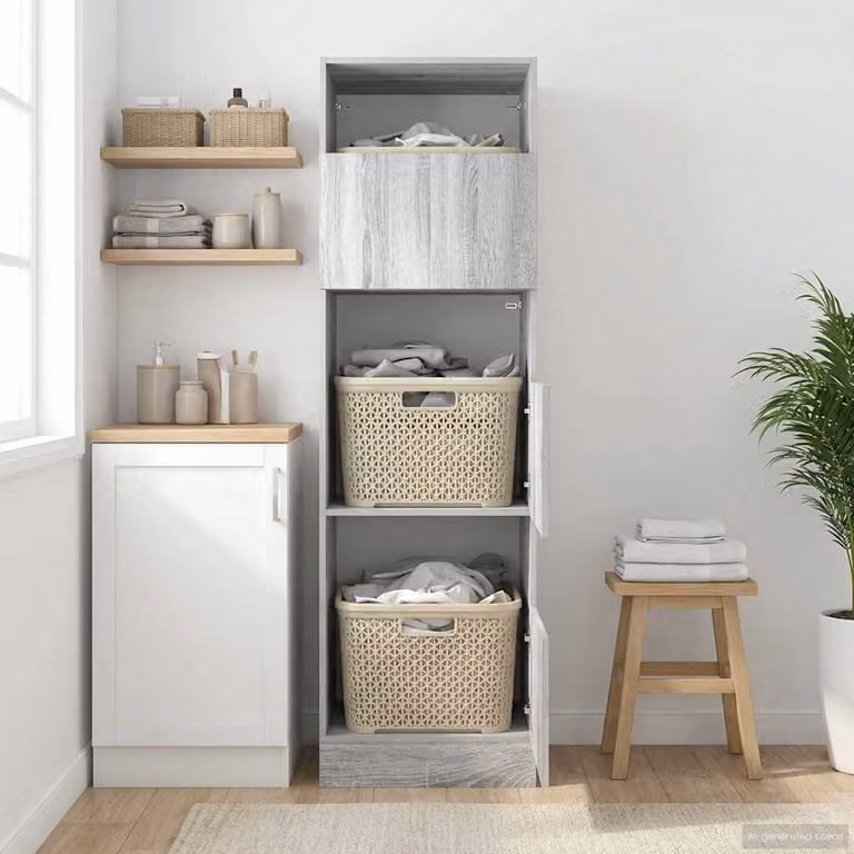 Mobile da lavanderia con ante vidaXL, Grigio Sonoma, L/P/H: 50 x 68 x 162 cm