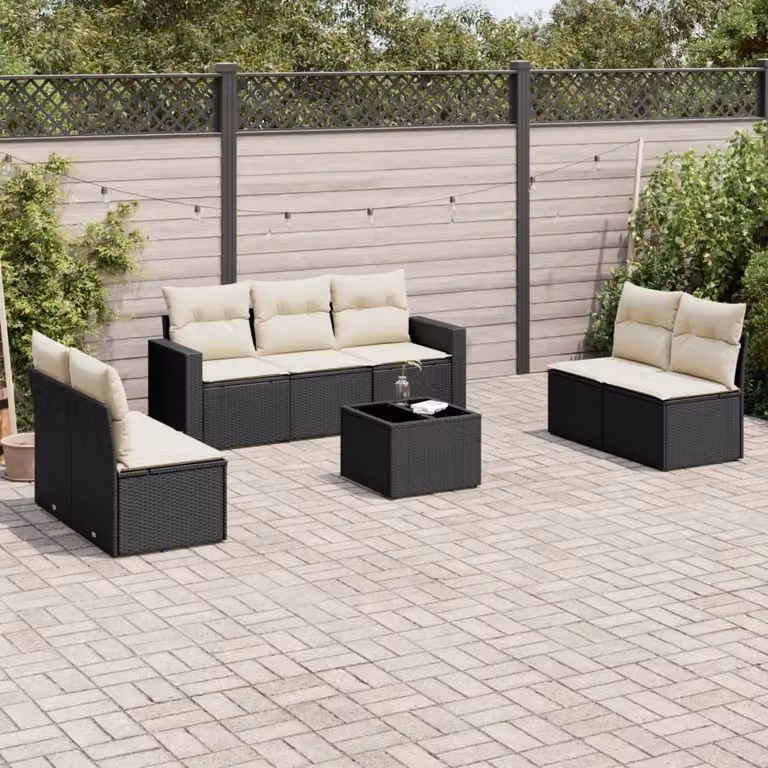 Maison Exclusive - Set da giardino 8 pezzi con cuscini in polyrattan nero