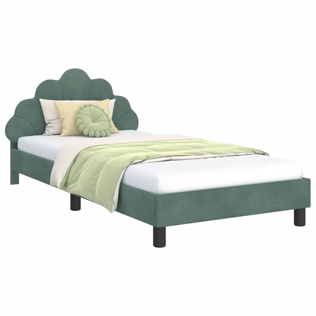 Struttura letto per bambini DESIGN IN con testata e giroletto in velluto Verde, L 80 cm x P 200 cm x H 90 cm – 2