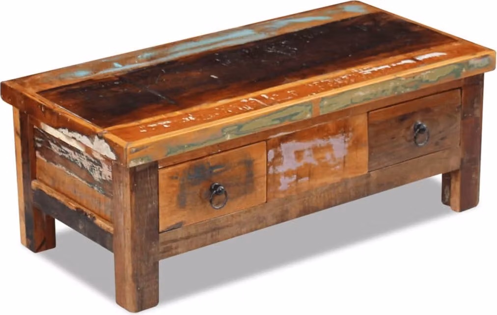 Tavolino da Caffè con Cassetti in Legno Recuperato 90x45x35 cm