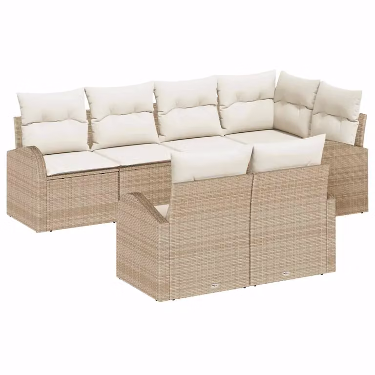 Set Divano da Giardino a L vidaXL in Polyrattan con Cuscini Beige e Bianco