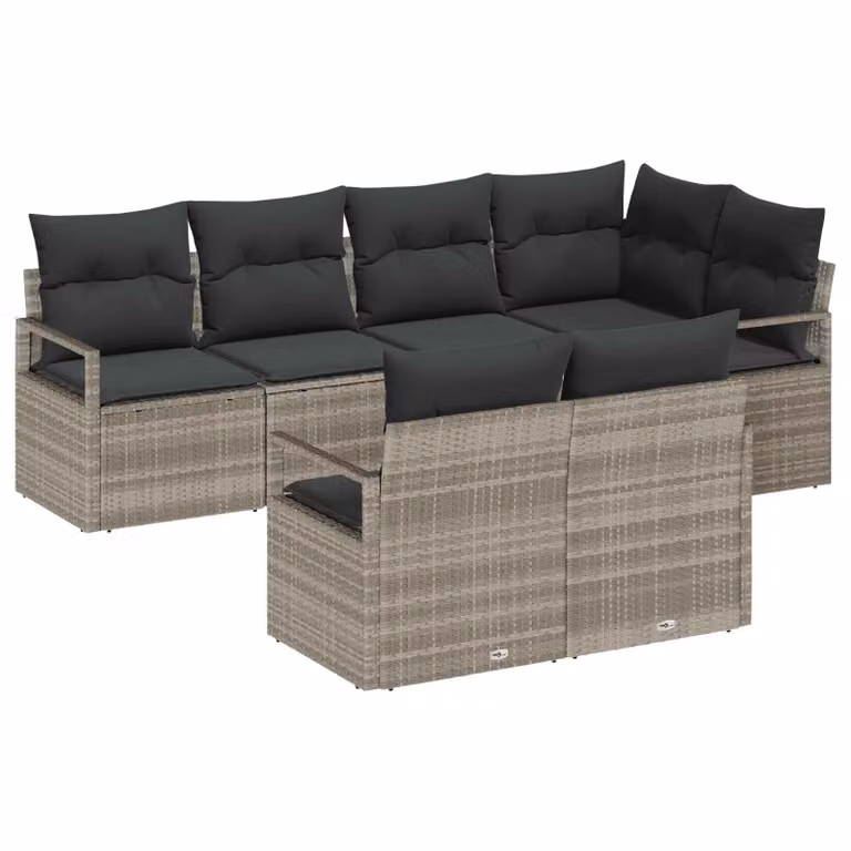 Set di divani da giardino a forma di L vidaXL in rattan grigio con cuscini inclusi