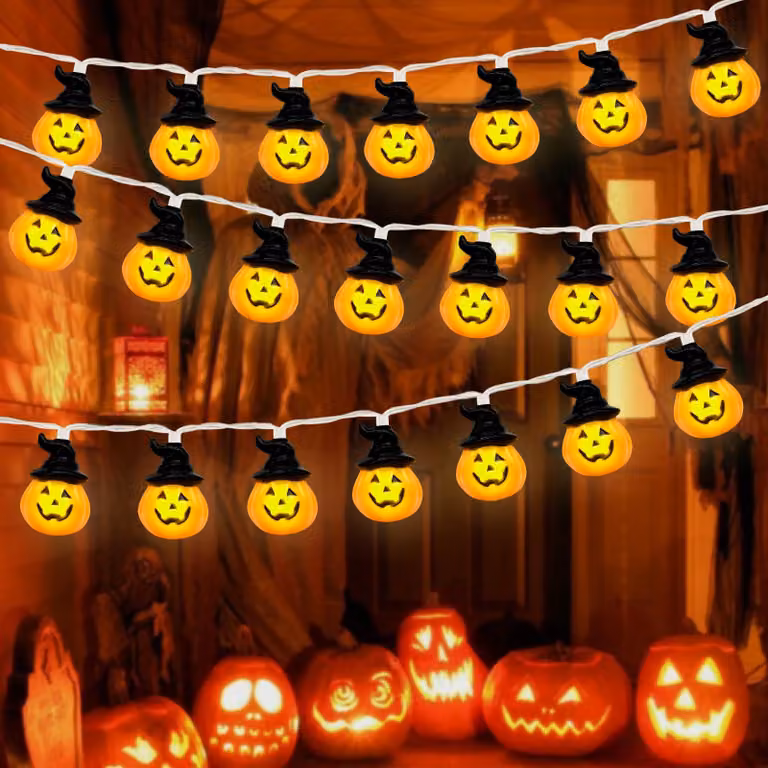 Catena luminosa a tema Halloween, lunghezza 3 metri, 20 LED, luce bianco caldo, impermeabile