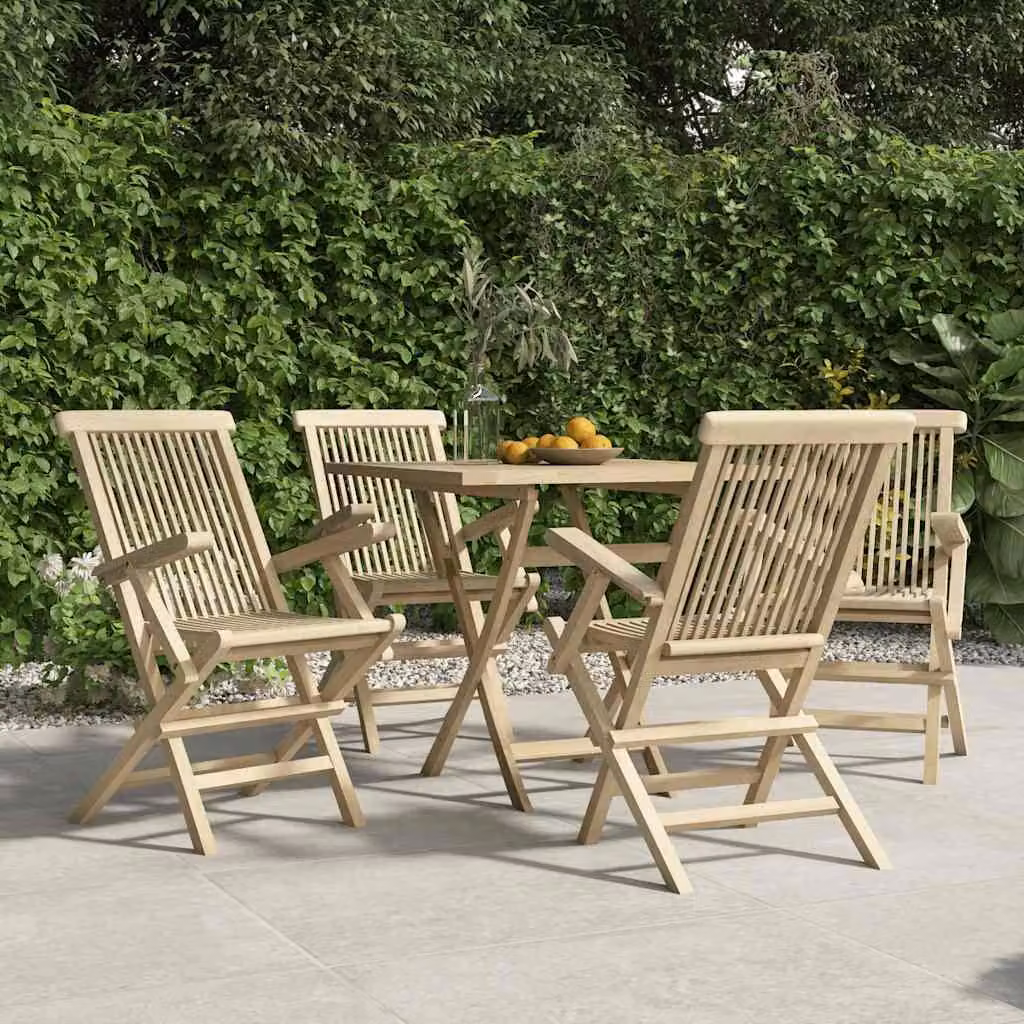 Set di 4 sedie pieghevoli vidaXL in legno di teak grigio, L: 56 cm, P: 61 cm, H: 89 cm