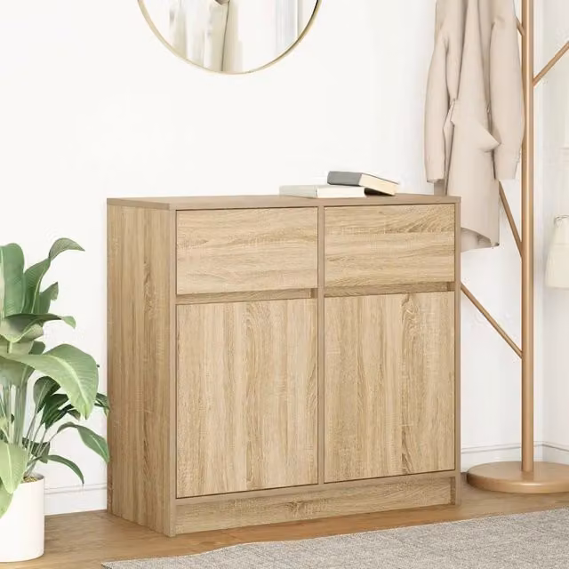 Credenza moderna vidaXL in MDF color rovere, sospesa, L: 80 cm, P: 34 cm, H: 76 cm