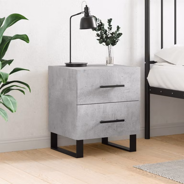 Comodino moderno vidaXL in legno e metallo, colore grigio cemento, L 40 cm x P 35 cm x H 47,5 cm