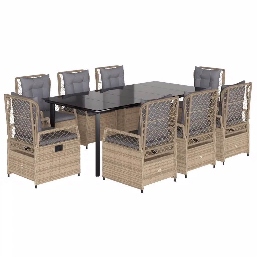 Set da pranzo da giardino vidaXL in polyrattan con tavolo in vetro e 9 pezzi con cuscini beige – 2