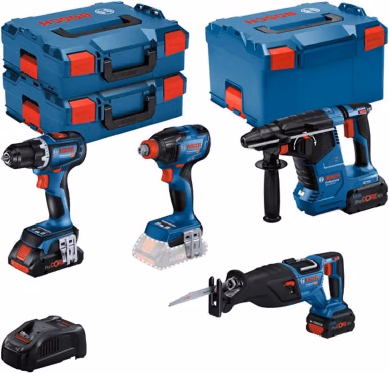 Kit combinato con 4x 18V: GSR 18V-90C/GDX 18V-210C/GBH18V-24C/GSA18V-28, 3x batteria ricaricabile