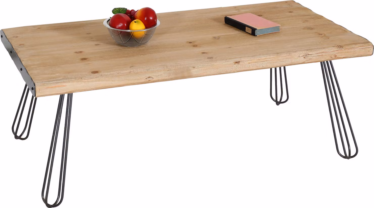 Tavolino HWC-L73, tavolo da salotto, legno massiccio industriale MVG 120x60cm, naturale