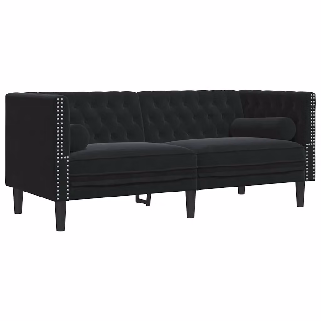 vidaXL Divano Chesterfield in Velluto Nero L: 174 cm, P: 74,5 cm, H: 70,5 cm – 2