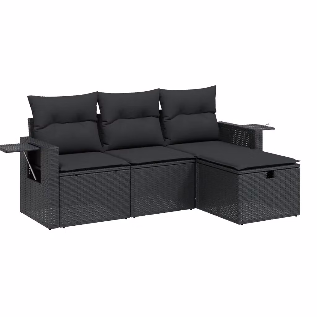 Set di Divani da Giardino a L vidaXL in Polyrattan Nero con Cuscini e Struttura in Acciaio con Rivestimento Resistente ai Raggi UV – 2