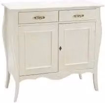 Credenza madia buffet in legno Shabby chic 2 ante sagomata bianca con maniglie infinito oro lucido