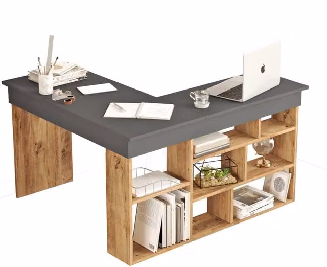 Scrivania in legno "CT5" - 129 x 120 x 72 cm - Pino Atlantico Antracite