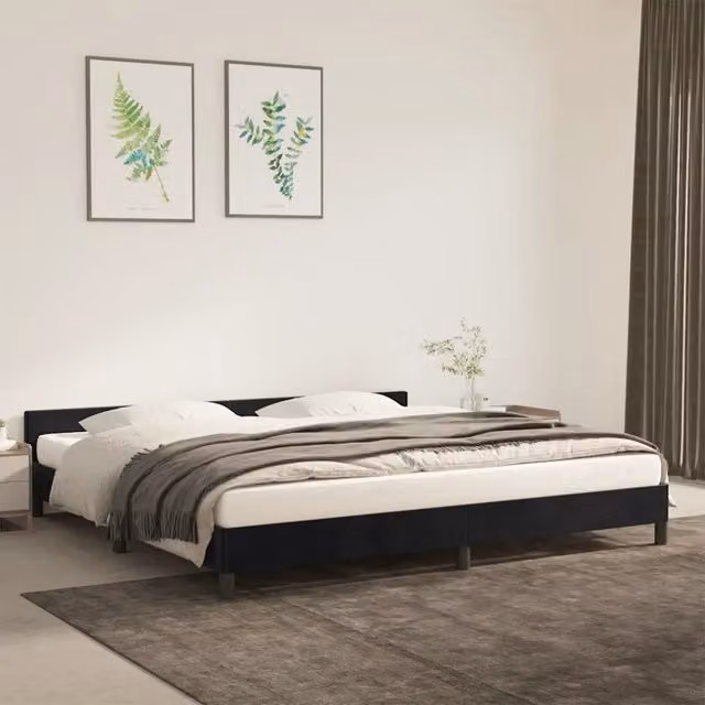 Giroletto vidaXL in velluto nero con doghe in legno L: 200 cm, P: 200 cm, H: 207 cm