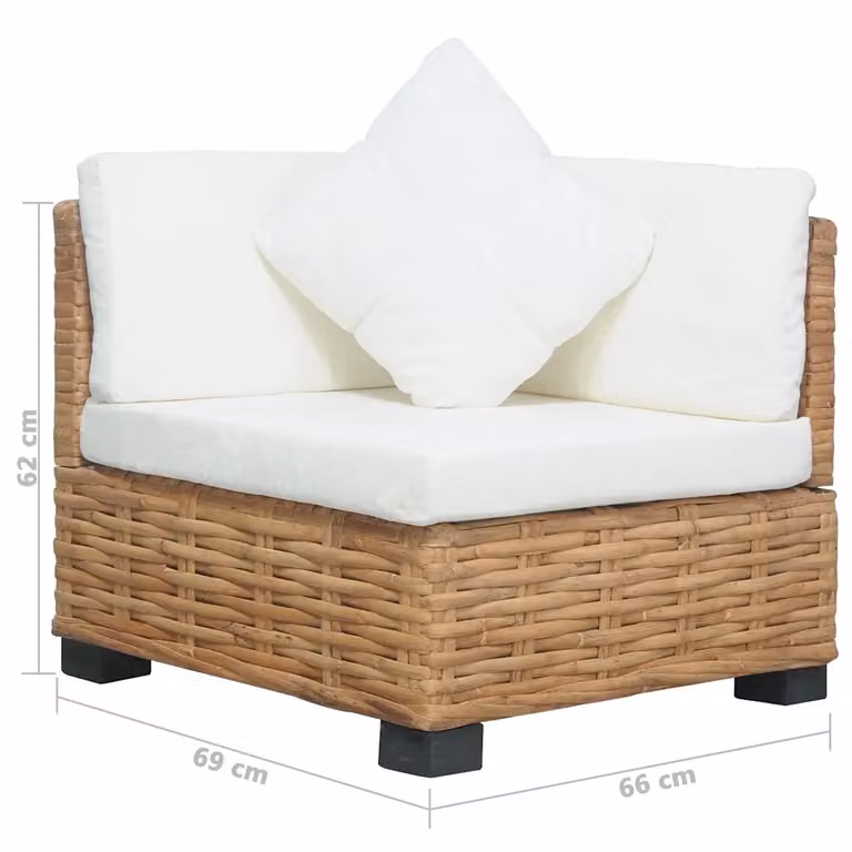 Divano Angolare vidaXL in Rattan Naturale e Legno di Mango con Cuscini in Tessuto, Colore Marrone e Bianco