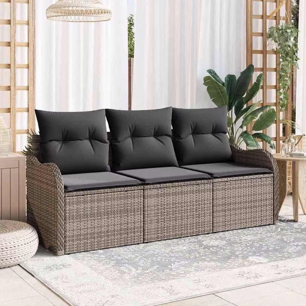 Maison Exclusive - Set Divano da Giardino con cuscino 3 pcs Grigio Poly Rattan