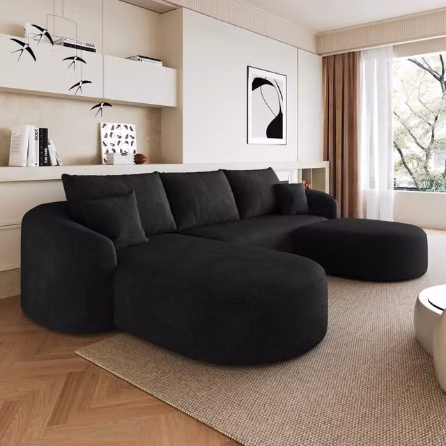 Divano angolare modulare 266.0x168.0x85.0 cm senza montaggio in tessuto nero