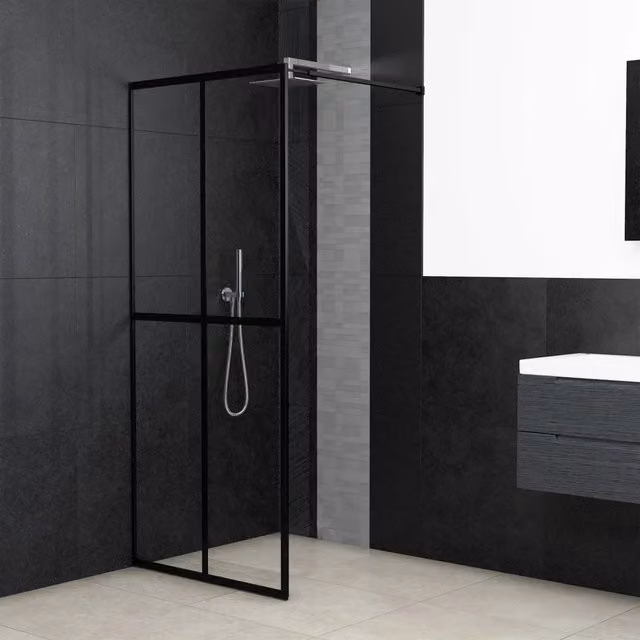 Cabina Doccia Walk-in vidaXL in Vetro Temperato Trasparente con Profilo Nero L: 90 cm, H: 195 cm