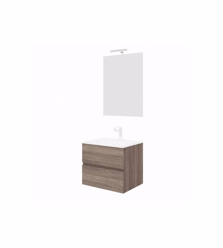 COMPO Mobile Bagno Sospeso Rovere Fumo 60 cm con Lavabo e Specchio LED