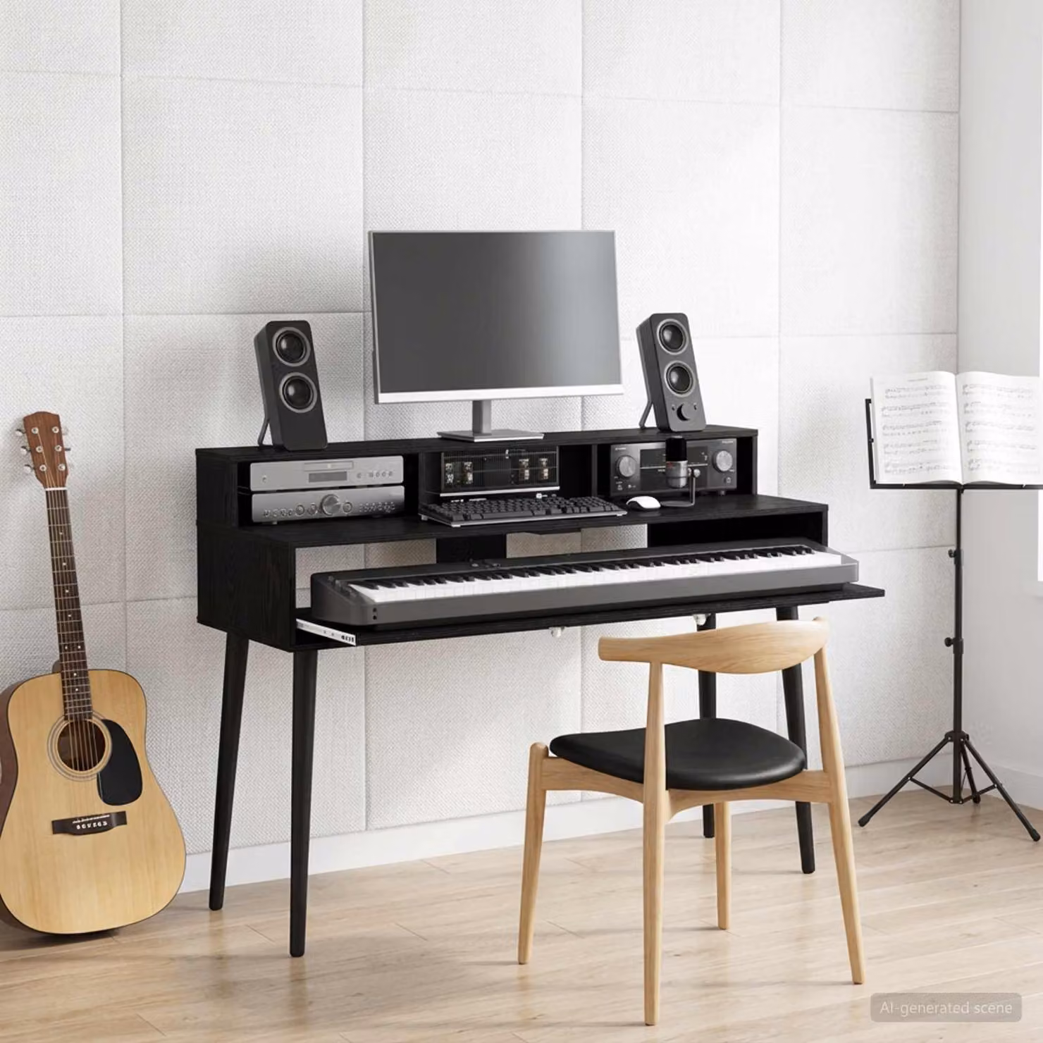 Scrivania da ufficio e computer moderna vidaXL in MDF laminato, colore nero, L: 130 cm, P: 42,5 cm, H: 36 cm