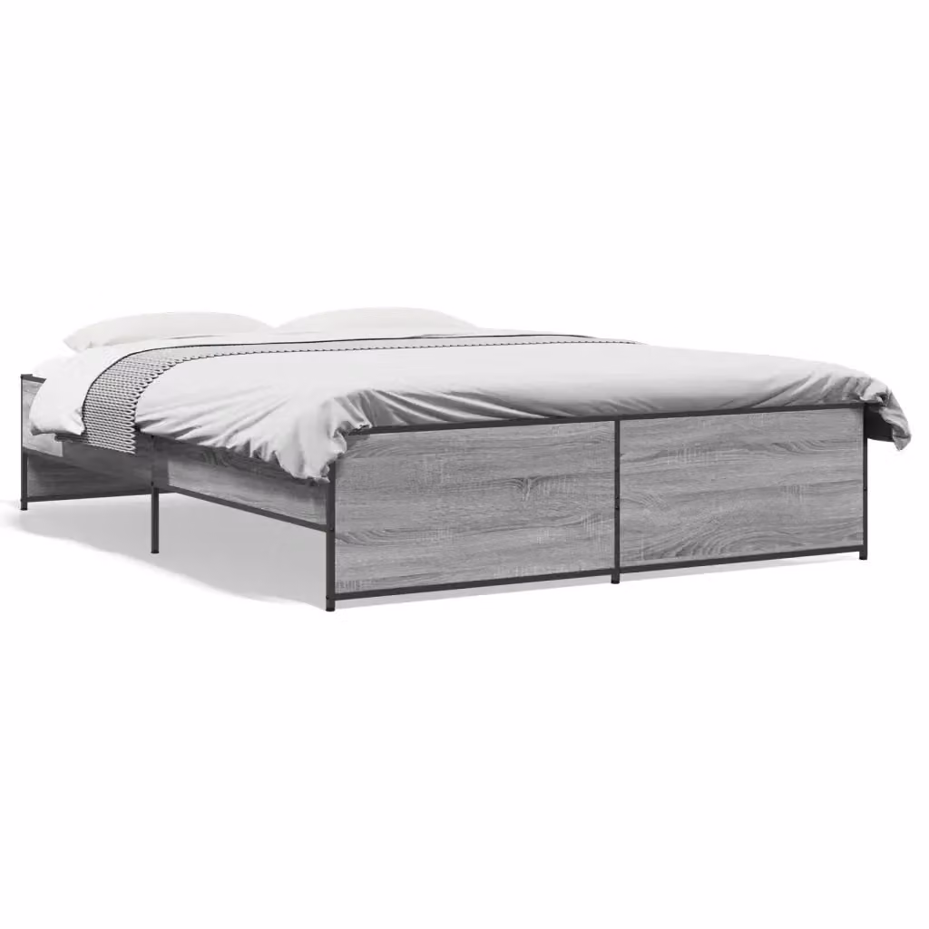 Letto Giroletto Sonoma Grigio vidaXL in Legno e Metallo L/P/H: 140 x 200 x 40,5 cm – 2