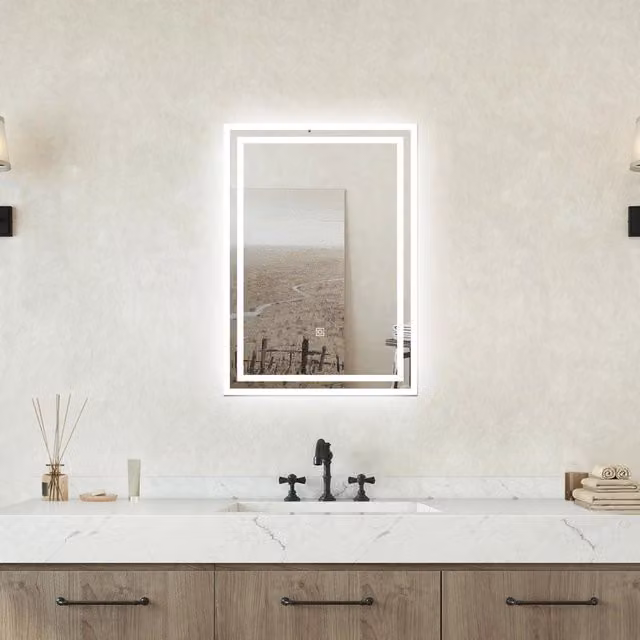 Specchio da bagno rettangolare Aica Italy con retroilluminazione LED, funzione antiappannamento e touch switch, colore bianco, L: 50 cm, H: 70 cm – 1