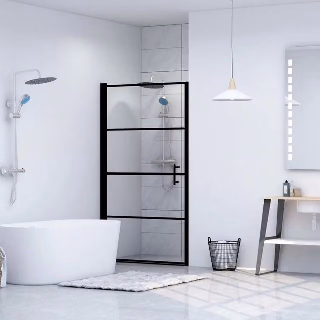 Porta per Doccia in Vetro Temperato 91x195 cm Nera 145672