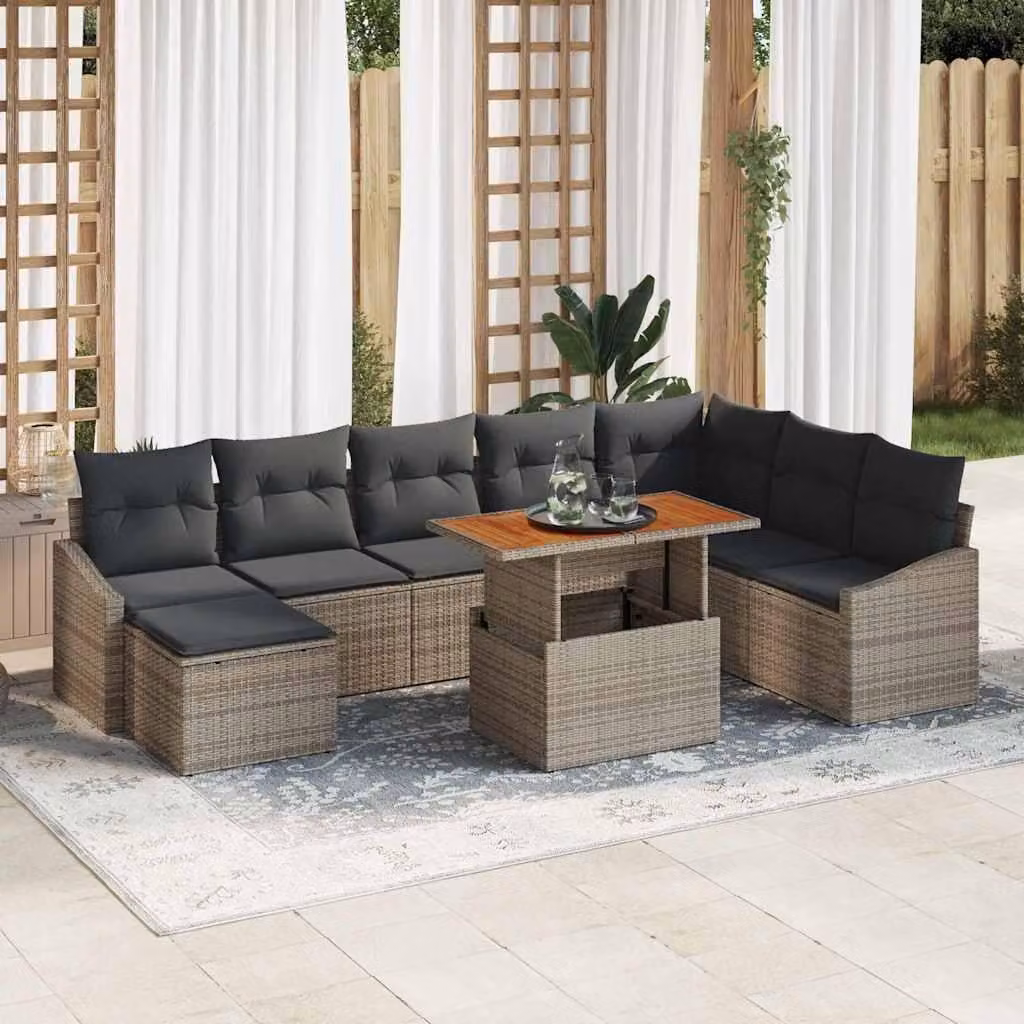 Maison Exclusive - Set da giardino composto da 9 pezzi, divano, colore grigio, materiale: rattan sintetico