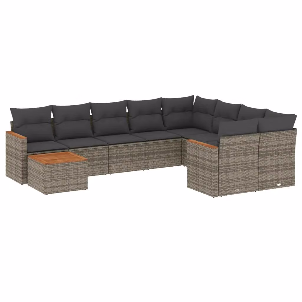 Set Divano da Giardino vidaXL 10 pz in Polyrattan Grigio con Cuscini e Tavolino da Caffè – 2