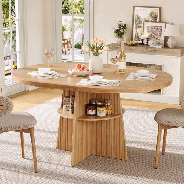 Tavolo da pranzo allungabile rotondo ¨C Minimal ¨C 110-150x110x77,5 cm effetto legno naturale per 8 persone salvaspazio moderno