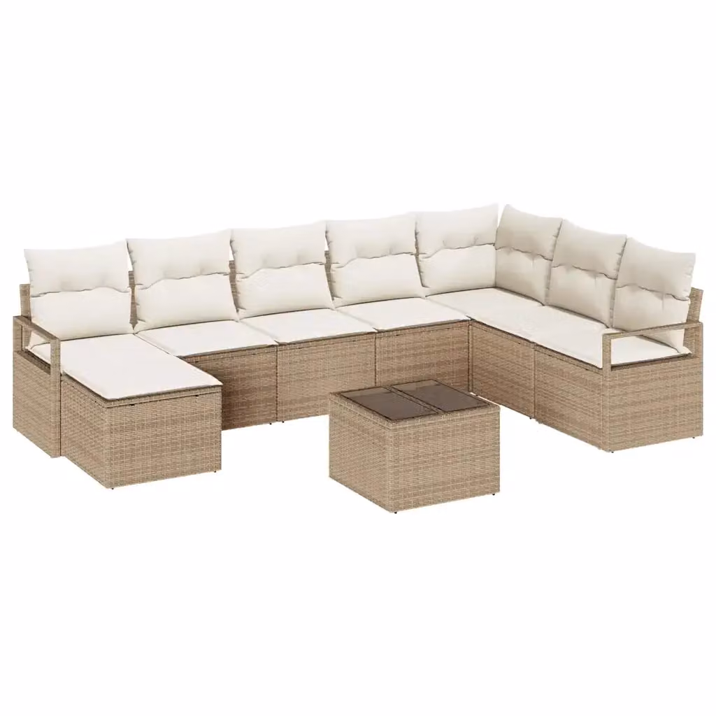 Set di divani da giardino vidaXL in polyrattan beige con cuscini e tavolino da esterno 9 pezzi – 2