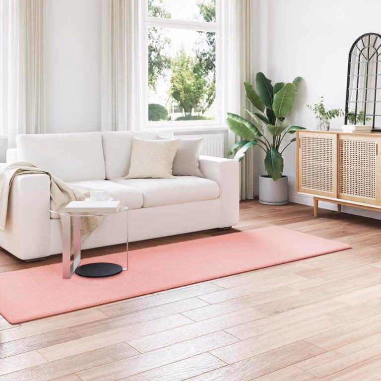 Tappeto antiscivolo vidaXL OLITE in ecopelliccia rosa, rettangolare e moderno