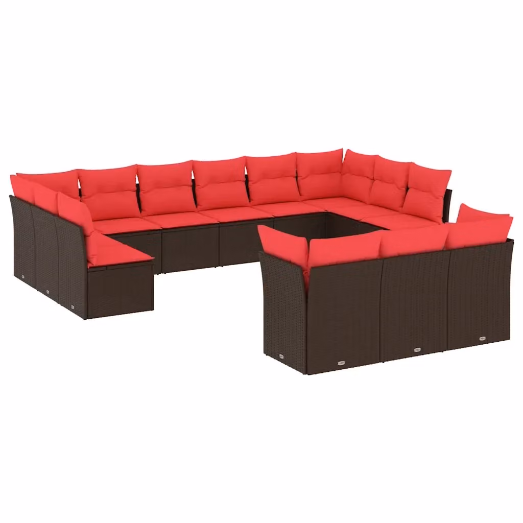 Set di divani da giardino a forma di U vidaXL in rattan marrone con cuscini imbottiti e coperture rimovibili – 2