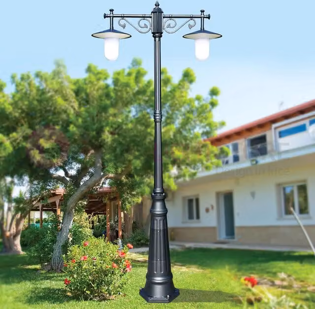 Lampione da esterno Iris Luce Linea Garden KAIROS Antracite con 2 luci e piattini d.30 cm, Altezza: 230 cm